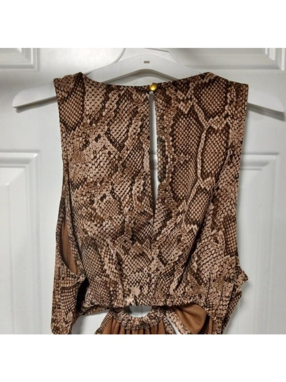Indulge Instyle Womens Snakeskin Cutout Ring Hi-Low Hem Dress Brown Medium - Picture 7 of 12